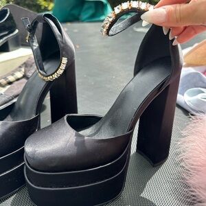 Black platform heels with rhinestones